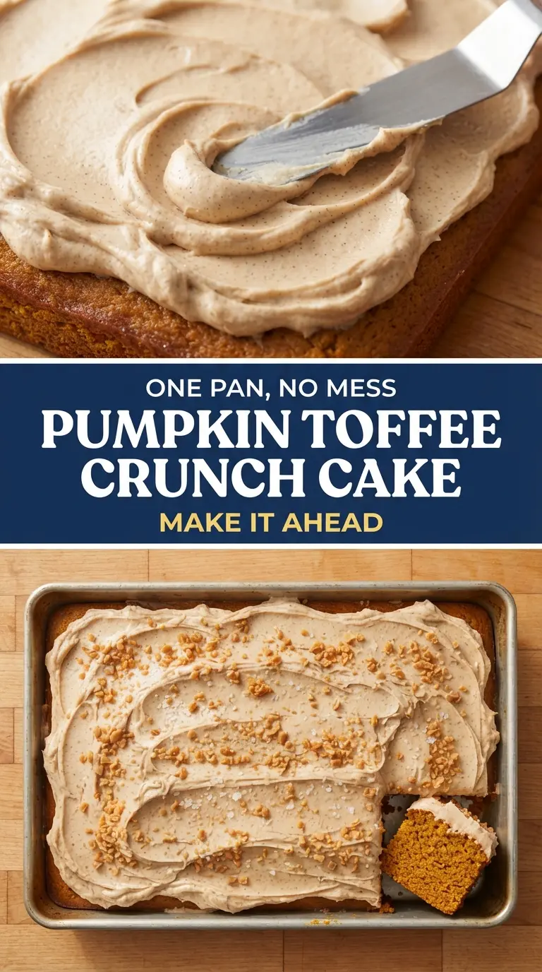 Pumpkin Toffee Crunch Sheet Cake with Brown Butter Frosting soft spiced crunchy