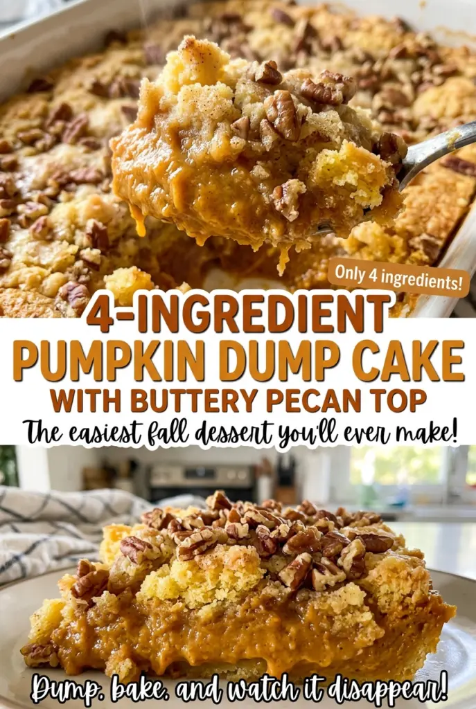 4-Ingredient Pumpkin Dump Cake with Buttery Pecan Top