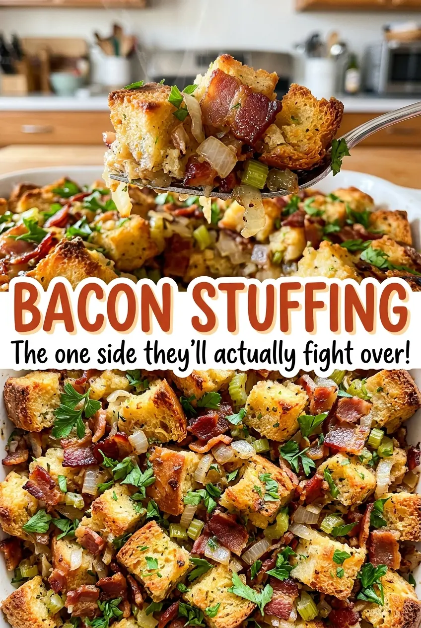 Bacon Stuffing with golden, crisp top