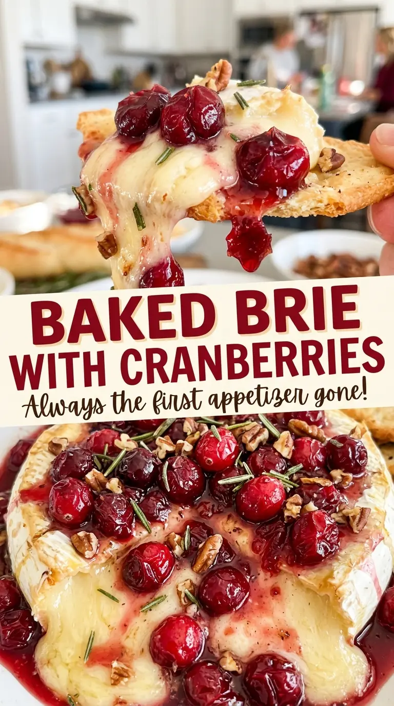Baked Brie with Cranberries, warm creamy center
