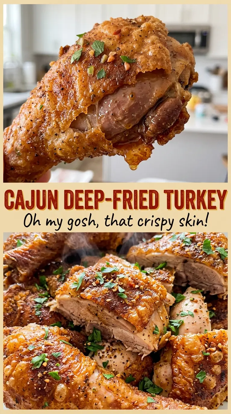 Cajun Deep Fried Turkey seasoned golden whole
