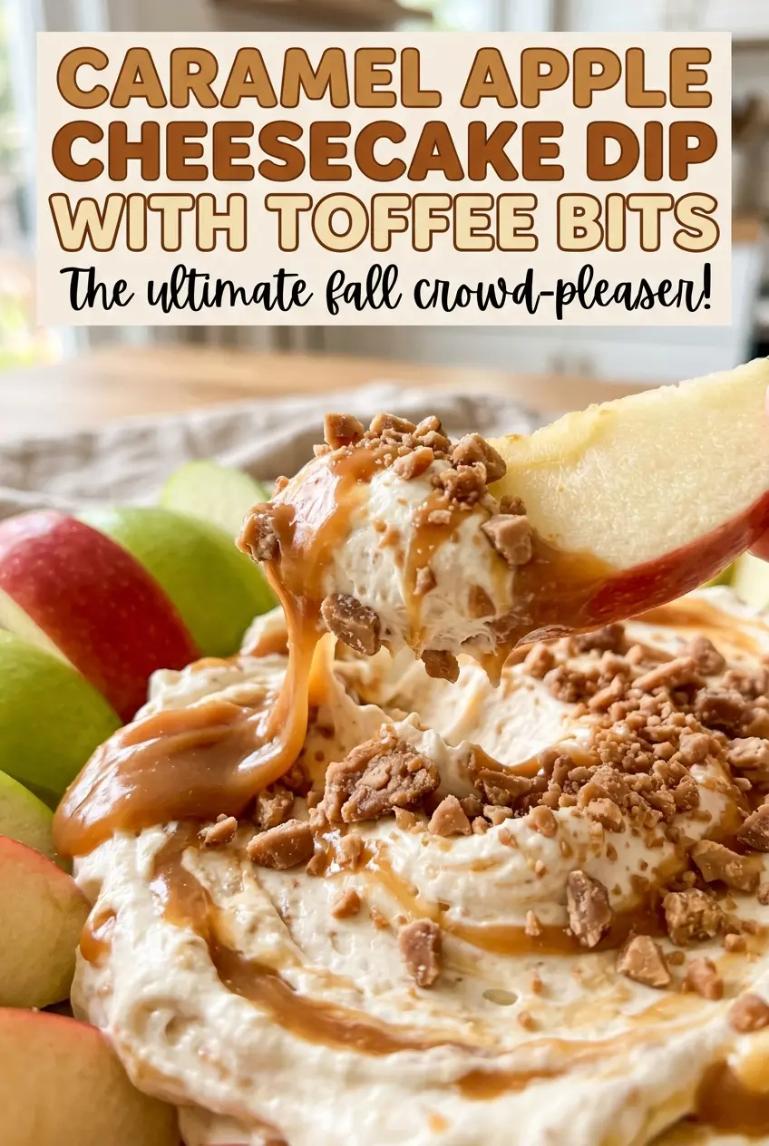 Caramel Apple Cheesecake Dip with Toffee Bits creamy caramel layers