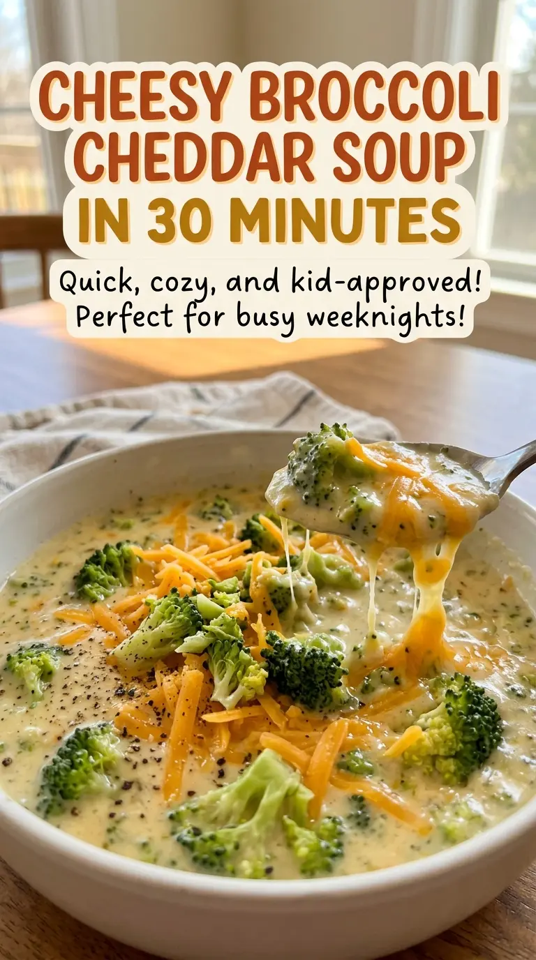 Cheesy Broccoli Cheddar Soup in 30 Minutes, creamy and hearty