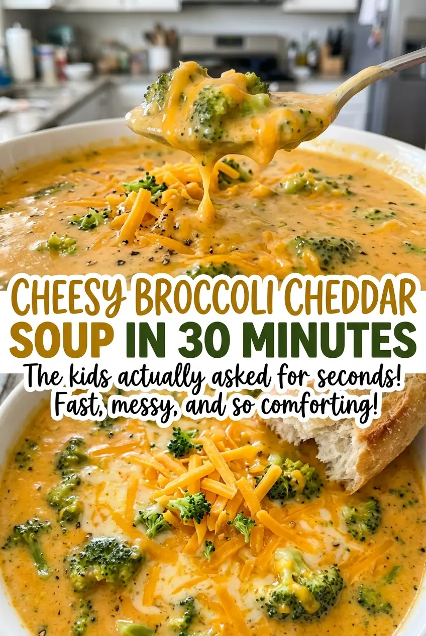 Cheesy Broccoli Cheddar Soup in 30 Minutes, creamy and hearty