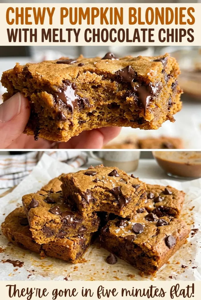 Chewy Pumpkin Blondies with Melty Chocolate Chips