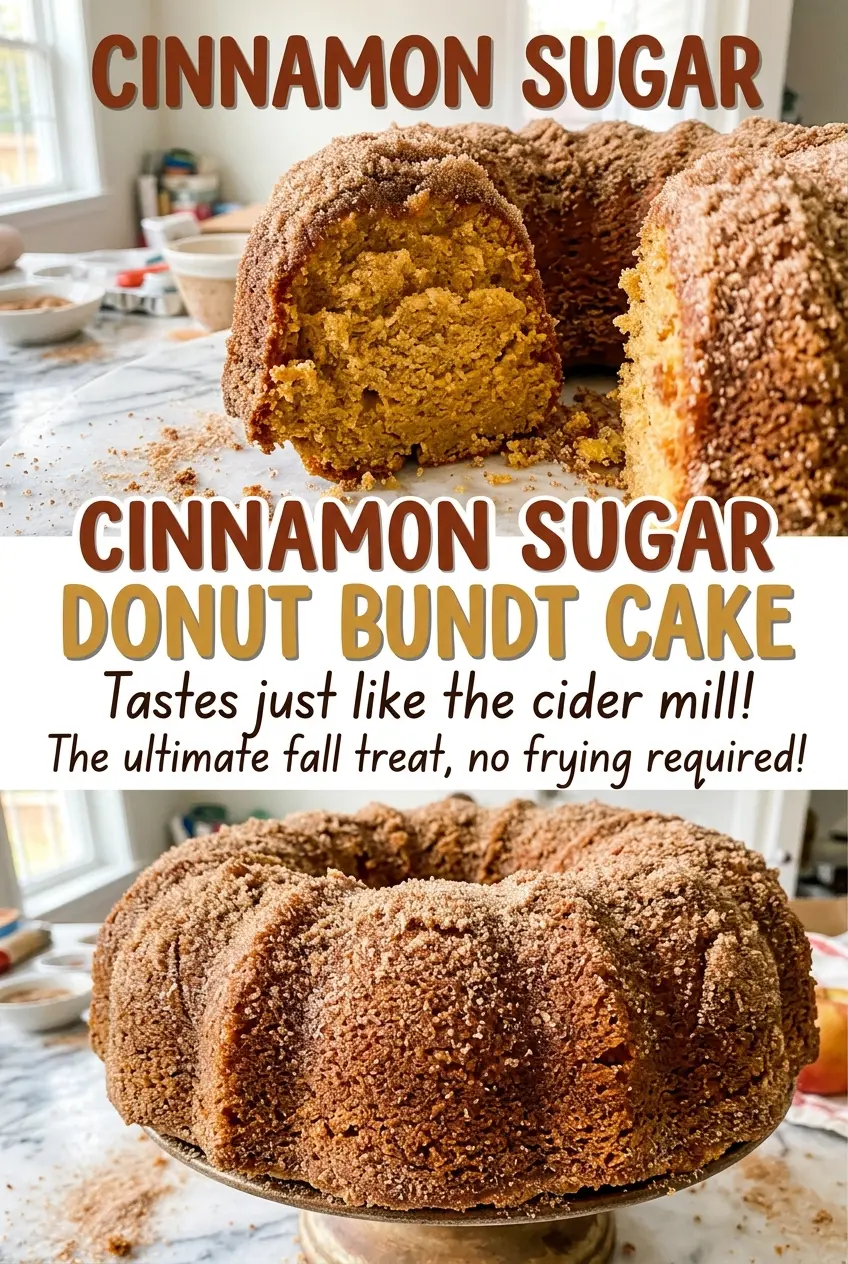 Cinnamon Sugar Apple Cider Donut Bundt Cake warm golden crumb