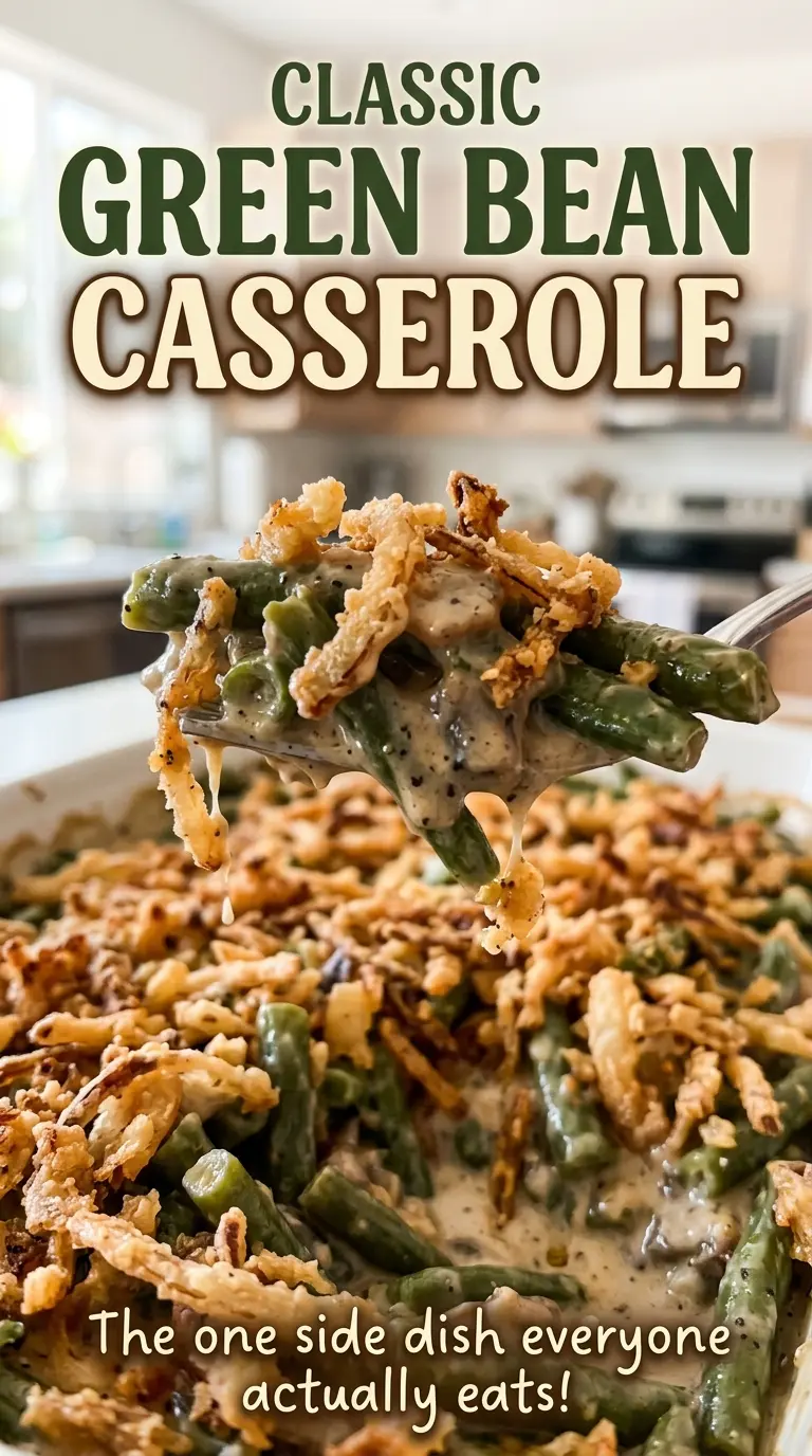 Classic Green Bean Casserole creamy with crisp onions