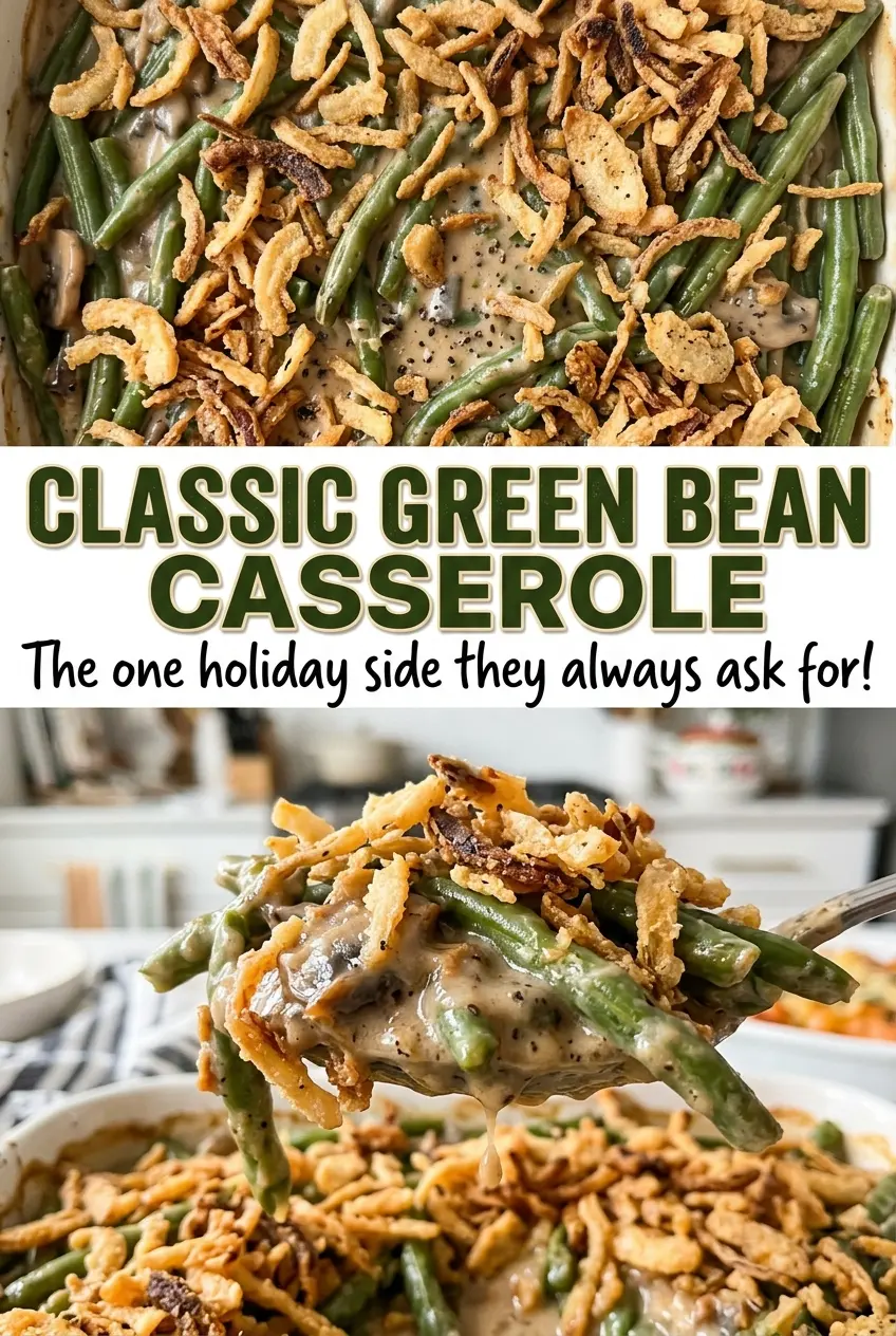 Classic Green Bean Casserole creamy with crisp onions