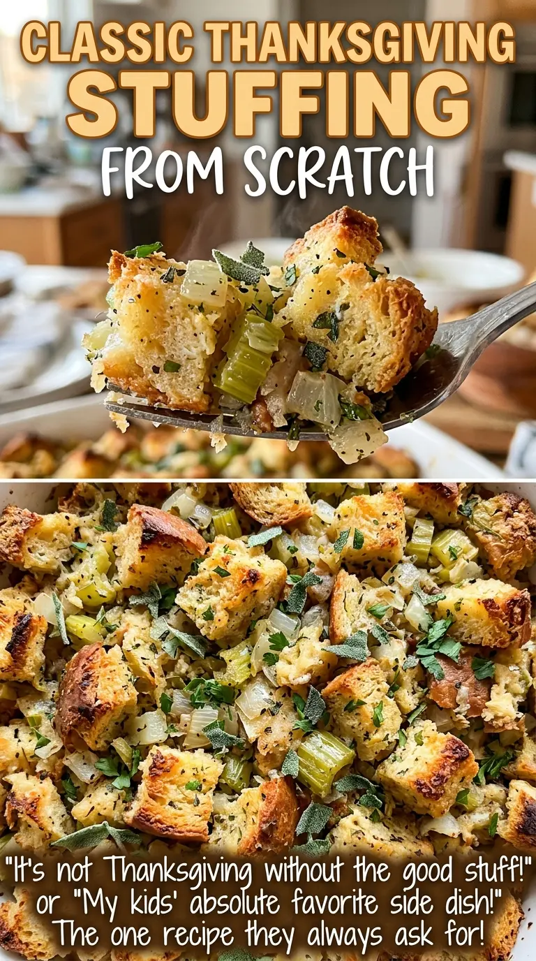Classic Thanksgiving Stuffing from Scratch crisp golden top