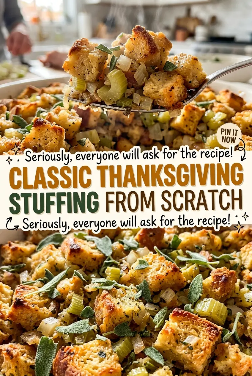 Classic Thanksgiving Stuffing from Scratch golden herb top