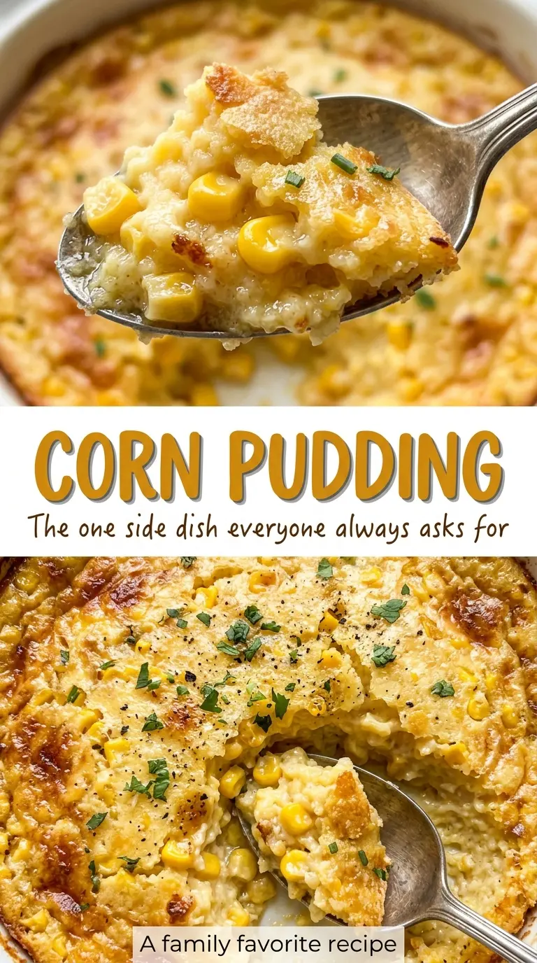 Corn pudding creamy, golden spoonful