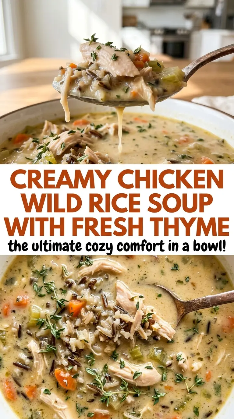 Creamy chicken wild rice soup with fresh thyme