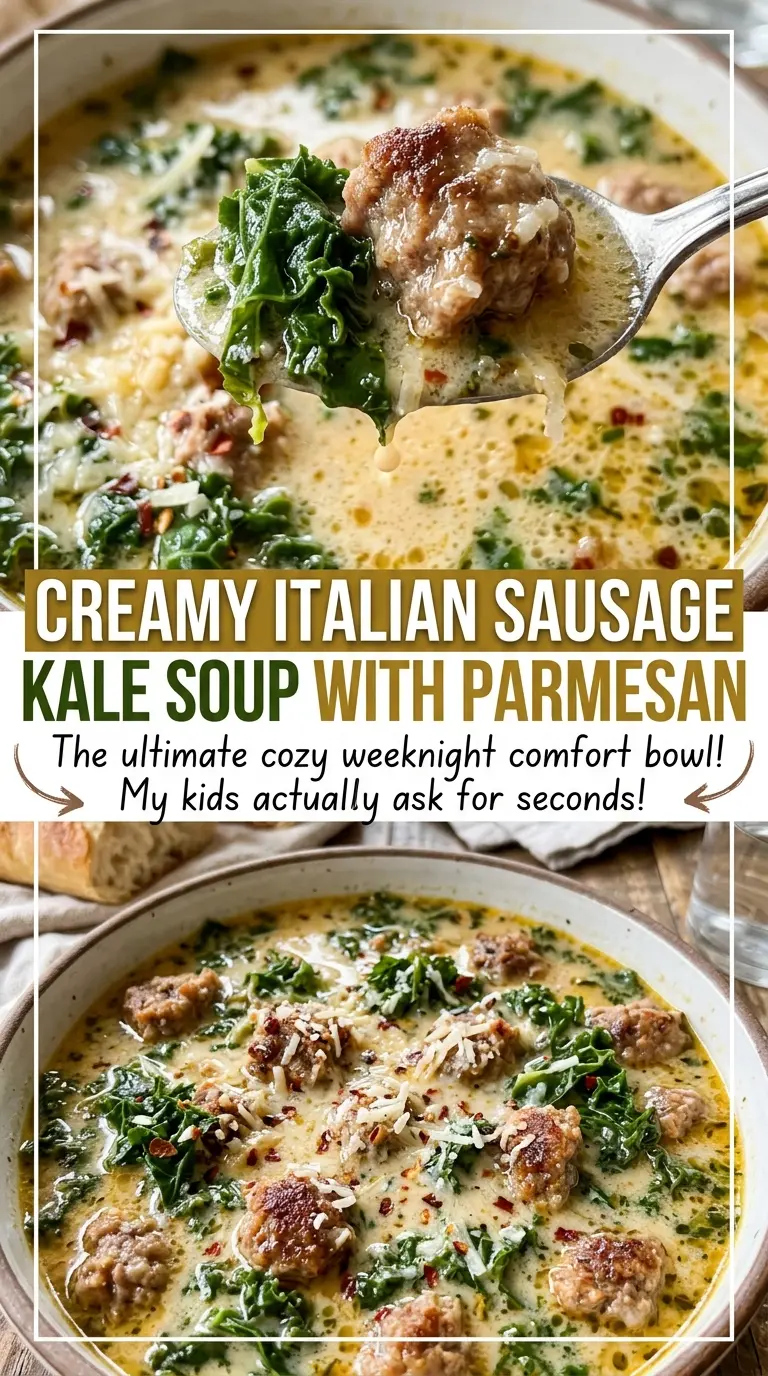 Creamy Italian Sausage Kale Soup with Parmesan, rustic and comforting