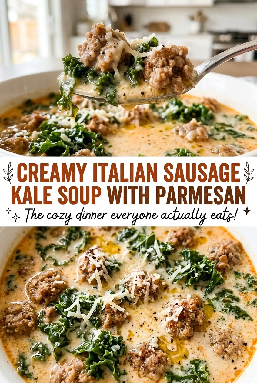 Creamy Italian Sausage Kale Soup with Parmesan, hearty and creamy