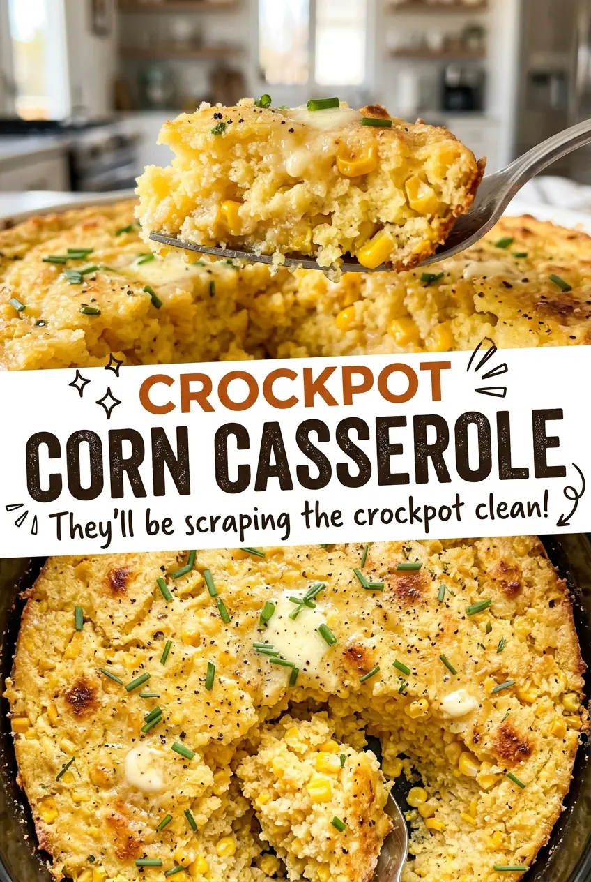 Crockpot Corn Casserole creamy golden spoonable