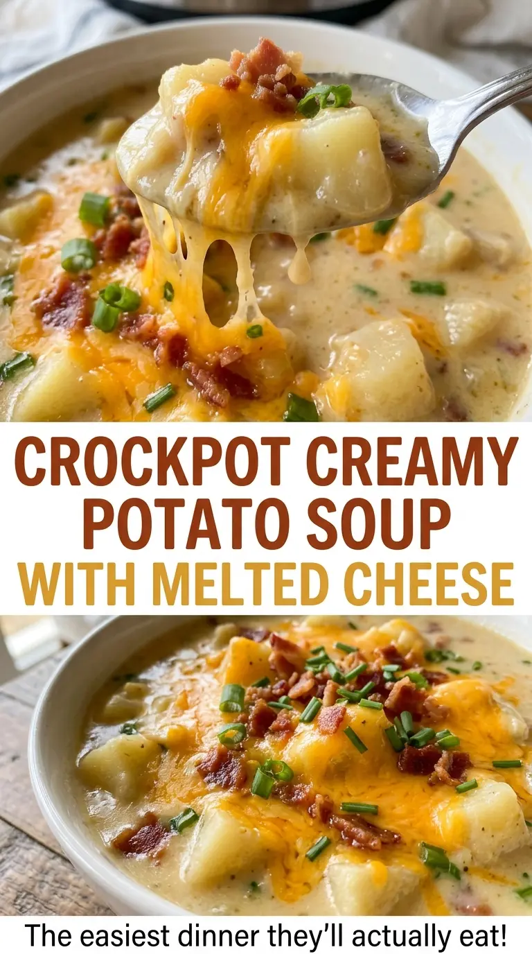 Crockpot Creamy Potato Soup with Melted Cheese, creamy and hearty