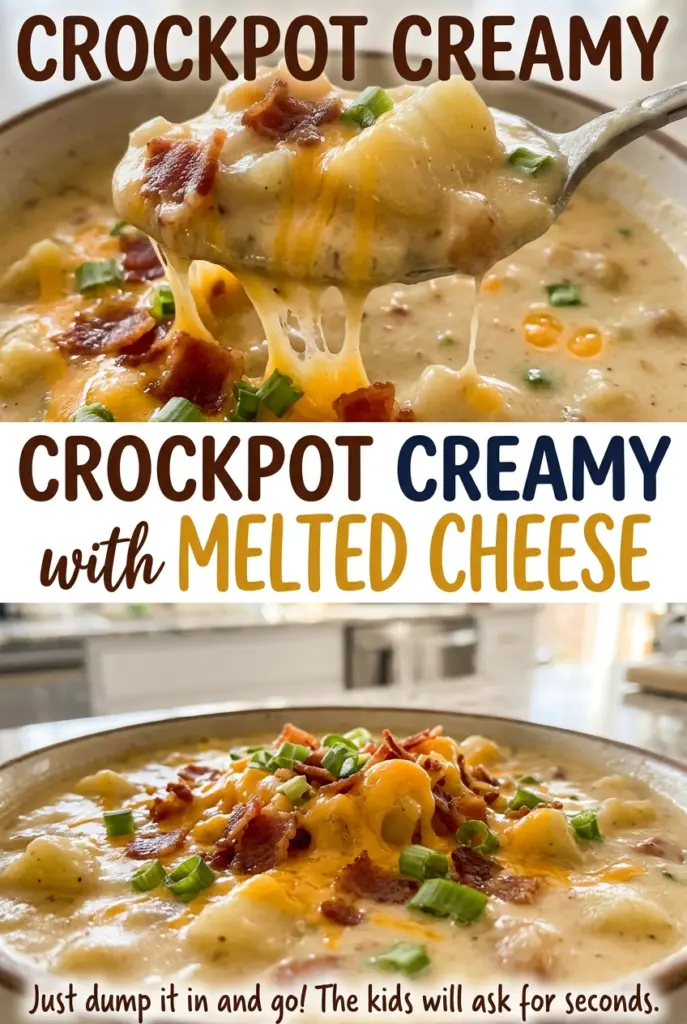 Crockpot Creamy Potato Soup with Melted Cheese