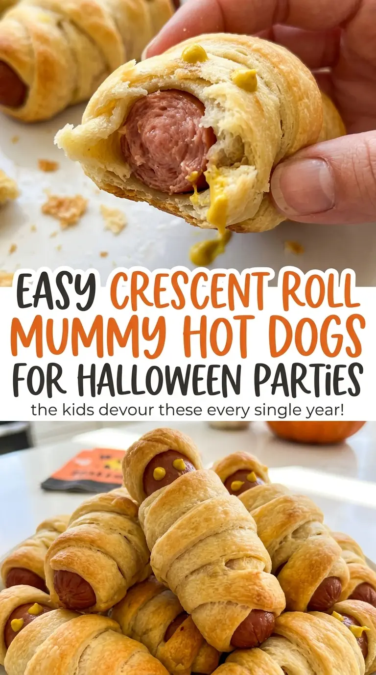 Easy Crescent Roll Mummy Hot Dogs, puffed golden bandages