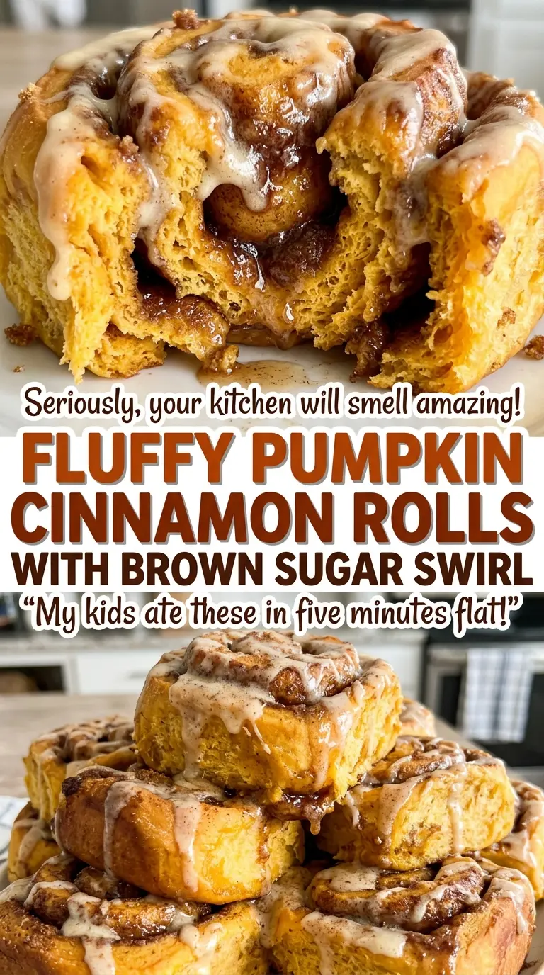 Fluffy Pumpkin Cinnamon Rolls with Brown Sugar Swirl, soft cinnamon centers