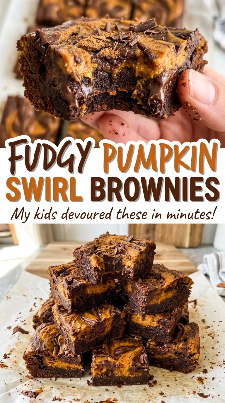 Fudgy Pumpkin Swirl Brownies with rich cocoa and spiced pumpkin