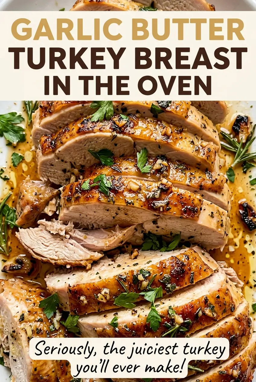 Garlic Butter Turkey Breast in the Oven with golden herb skin