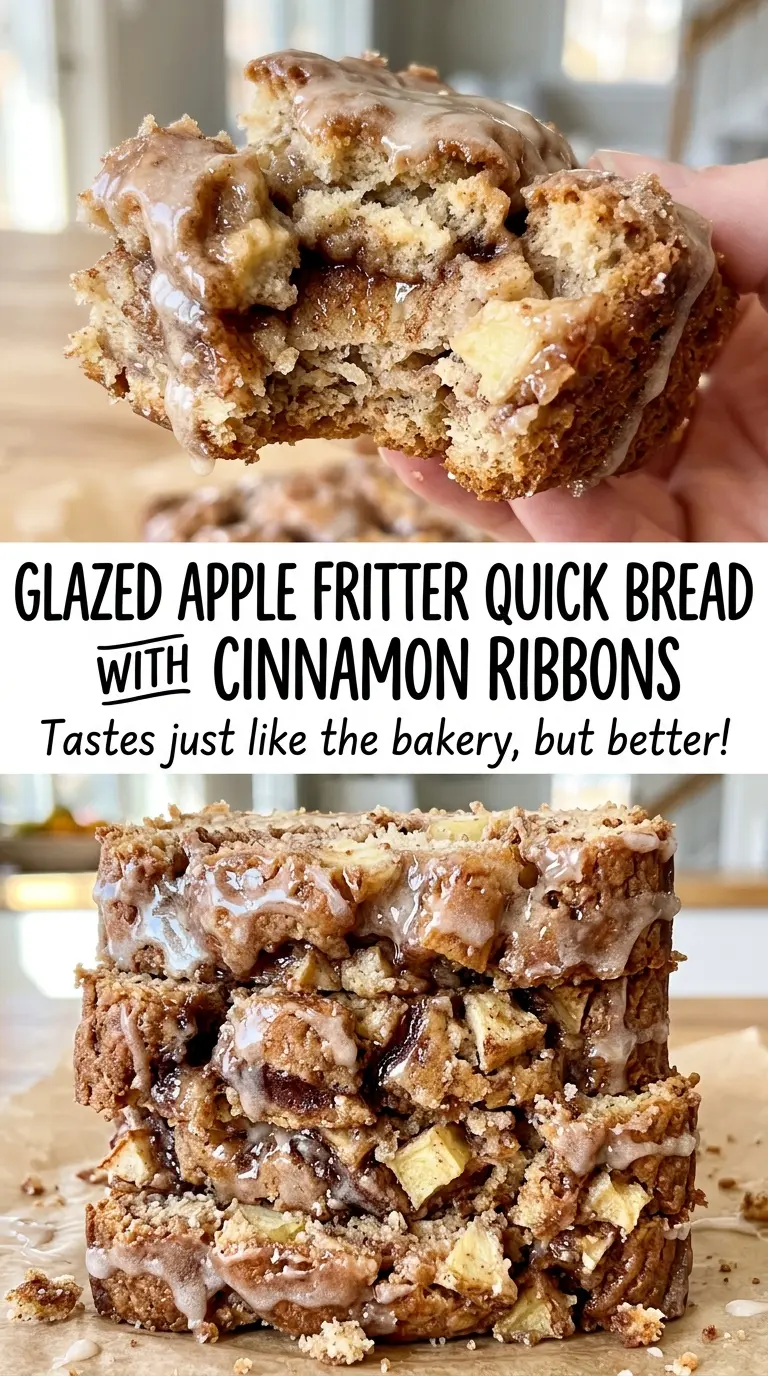 Glazed Apple Fritter Quick Bread with Cinnamon Ribbons, apple cinnamon swirl