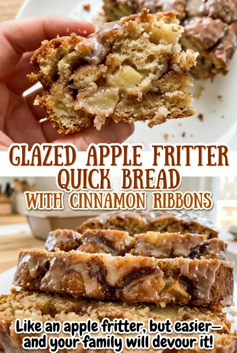 Glazed Apple Fritter Quick Bread with Cinnamon Ribbons