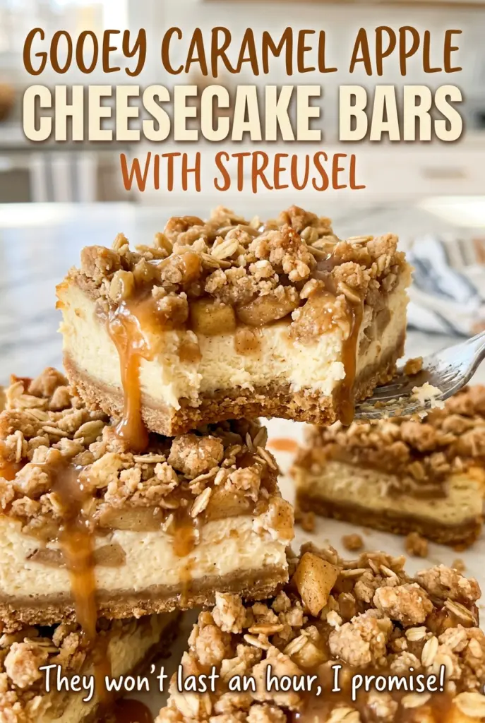 Gooey Caramel Apple Cheesecake Bars with Streusel