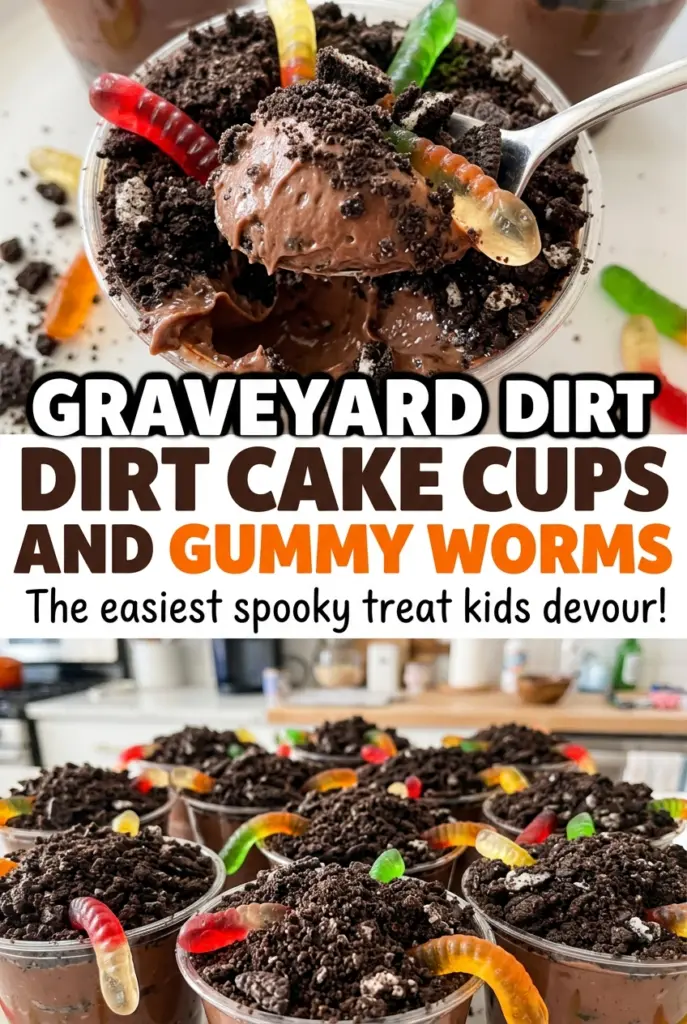 Graveyard Dirt Cake Cups with Oreo Soil and Gummy Worms