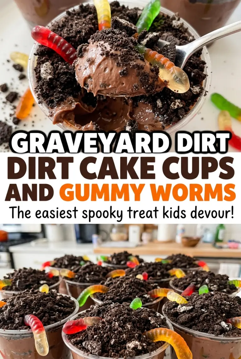 Graveyard Dirt Cake Cups with Oreo Soil and Gummy Worms