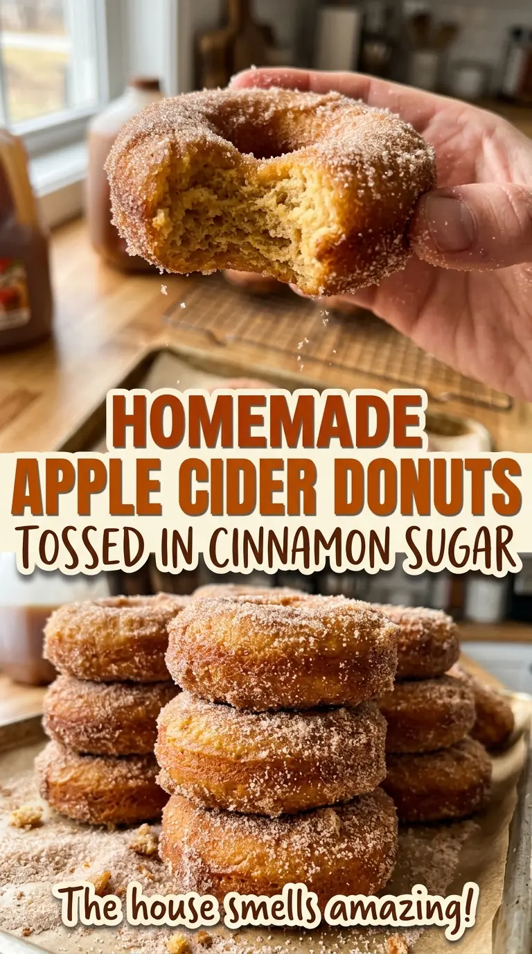 Homemade apple cider donuts with golden cinnamon sugar