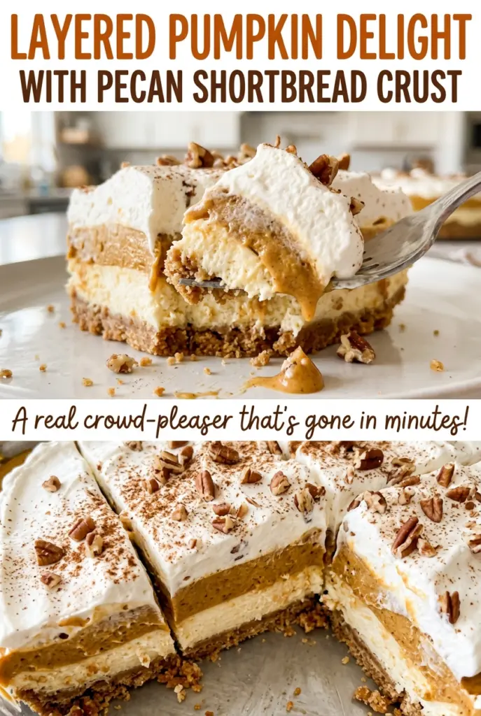 Layered Pumpkin Delight with Pecan Shortbread Crust