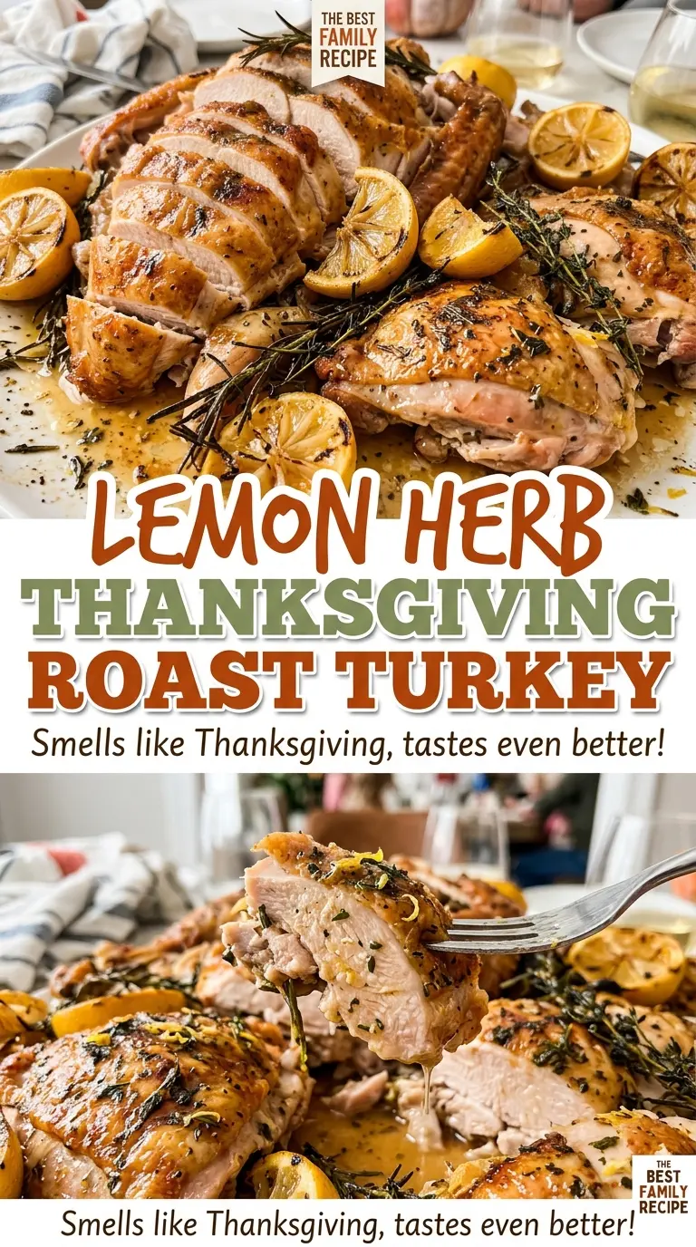 Lemon Herb Thanksgiving Roast Turkey carved, citrus-filled
