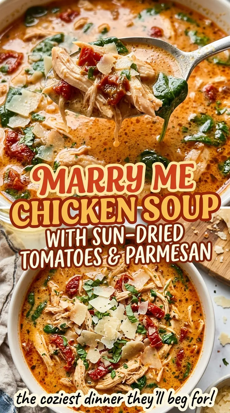 Marry Me Chicken Soup with Sun-Dried Tomatoes and Parmesan, creamy tomato orzo