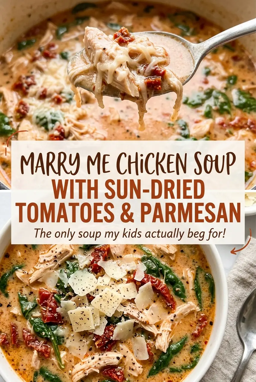 Marry Me Chicken Soup with Sun-Dried Tomatoes and Parmesan, creamy orzo soup