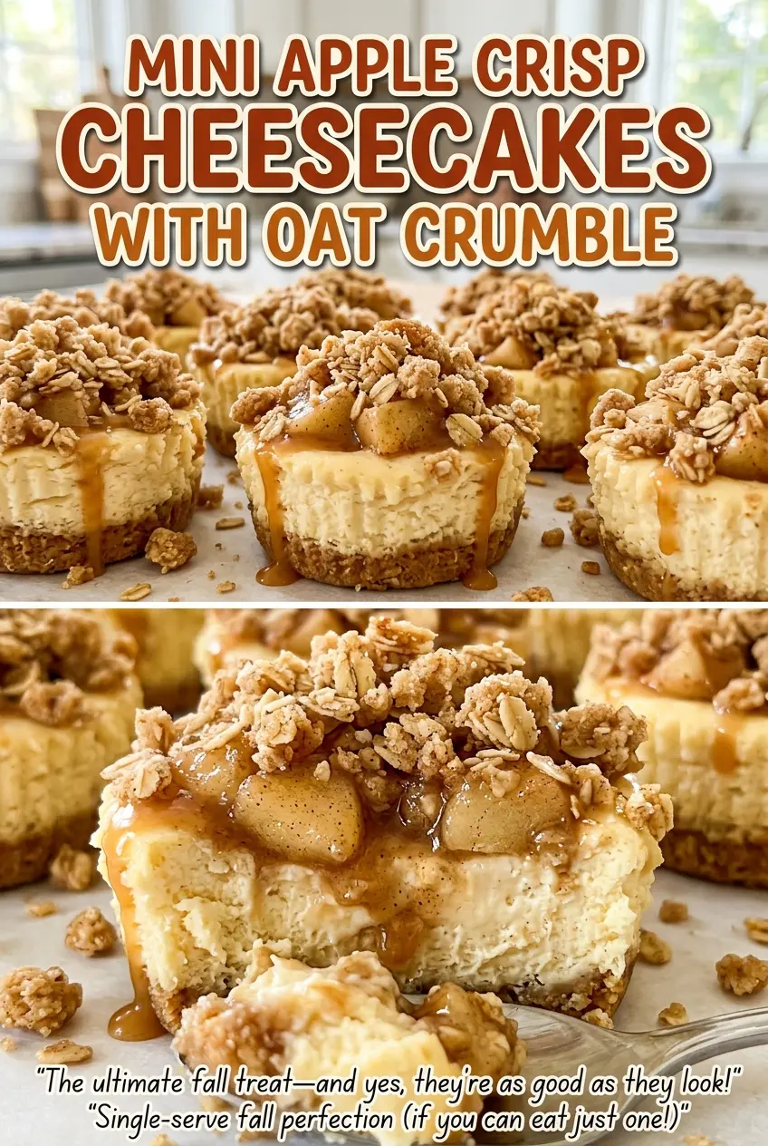 Mini Apple Crisp Cheesecakes with Oat Crumble golden apple topping