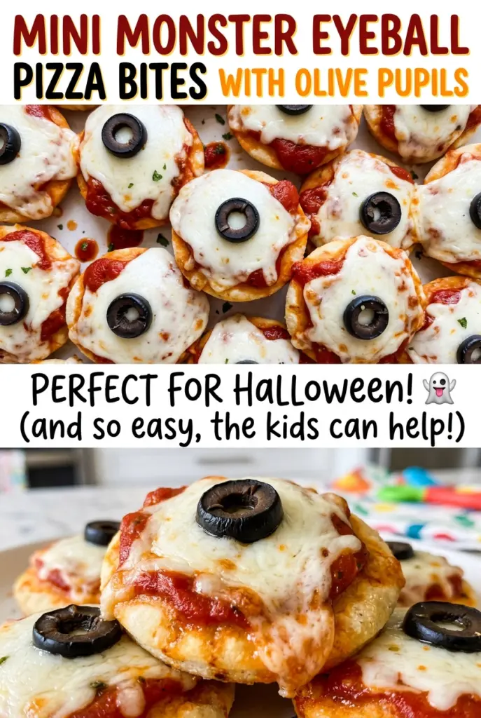 Mini Monster Eyeball Pizza Bites with Olive Pupils