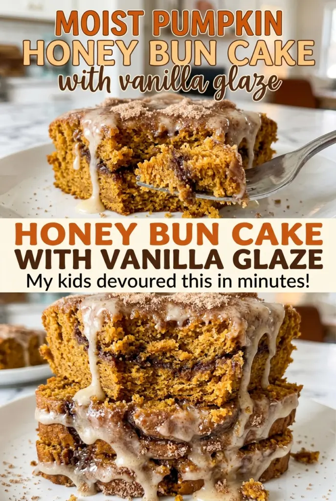 Moist Pumpkin Honey Bun Cake with Vanilla Glaze