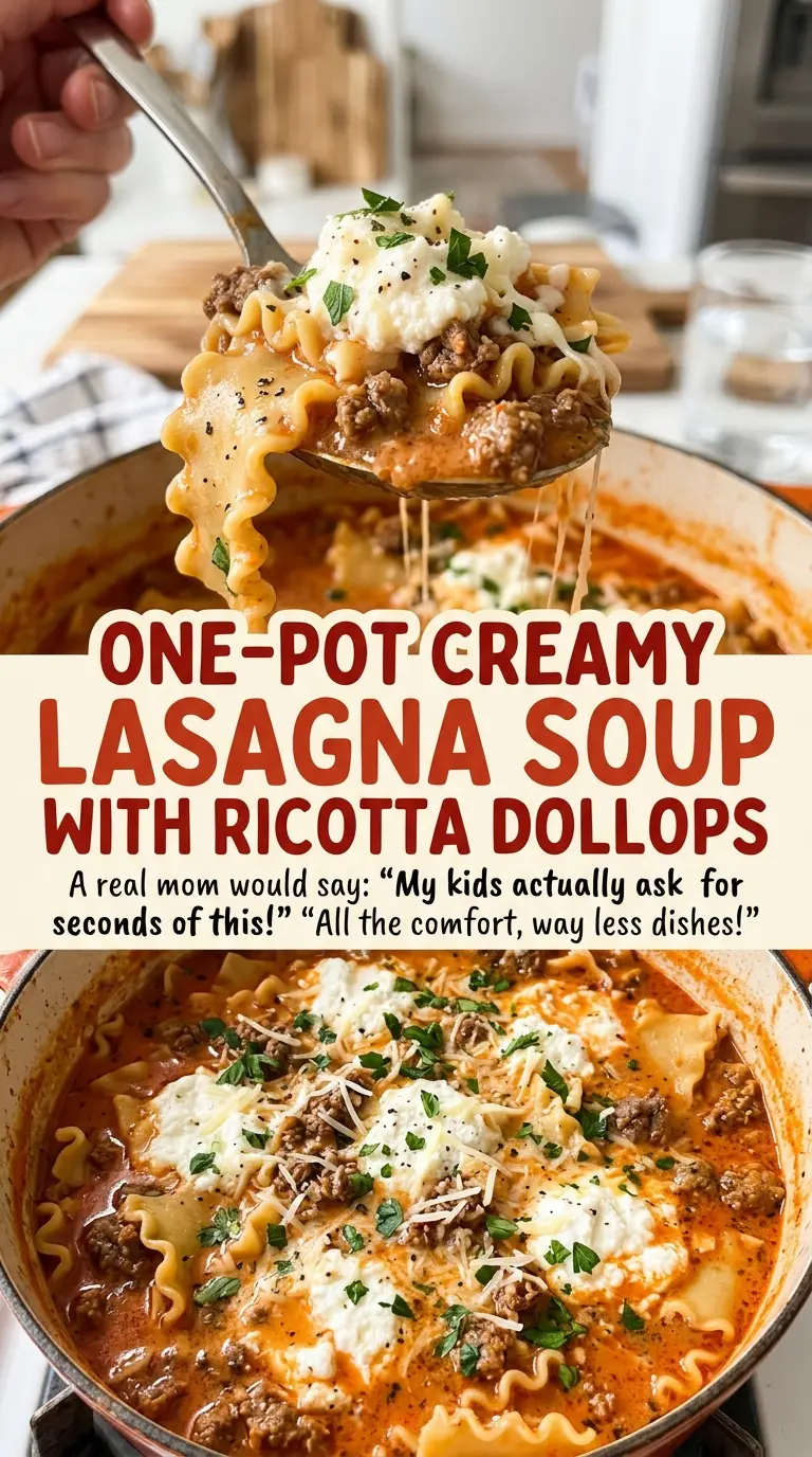 One-Pot Creamy Lasagna Soup with Ricotta Dollops, creamy pasta bowls