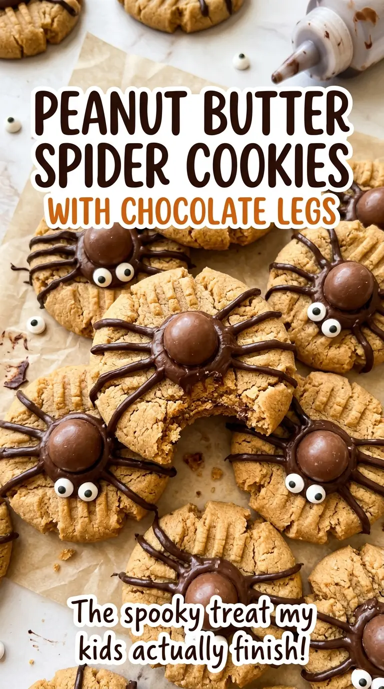 Peanut Butter Spider Cookies with Chocolate Legs, peanut butter cups and candy eyes