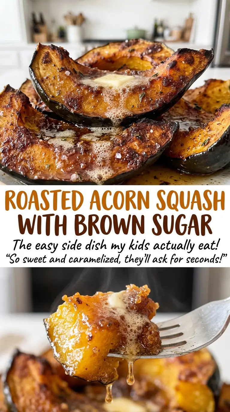 Roasted acorn squash with brown sugar, golden tender halves