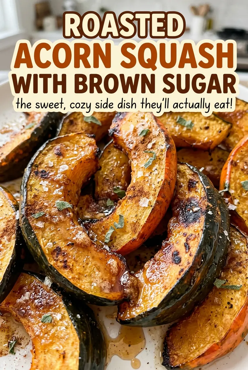 Roasted acorn squash with brown sugar, tender caramelized edges