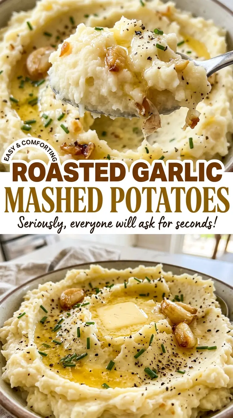 Roasted garlic mashed potatoes fluffy buttery mash