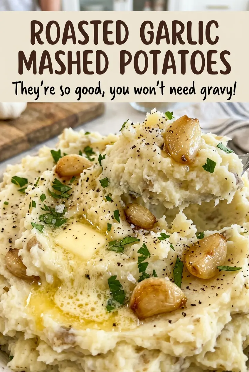 Roasted garlic mashed potatoes creamy golden