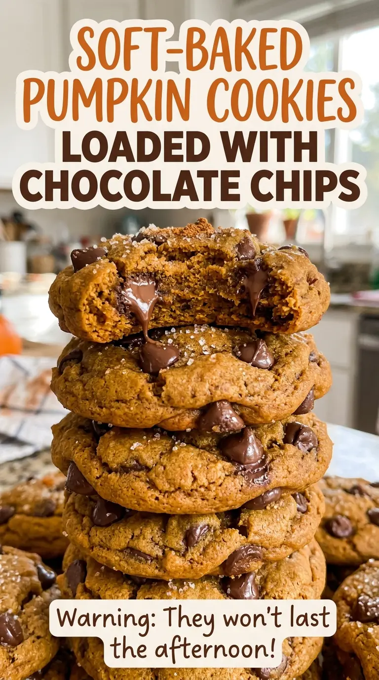 Soft-Baked Pumpkin Cookies Loaded with Chocolate Chips, golden edges