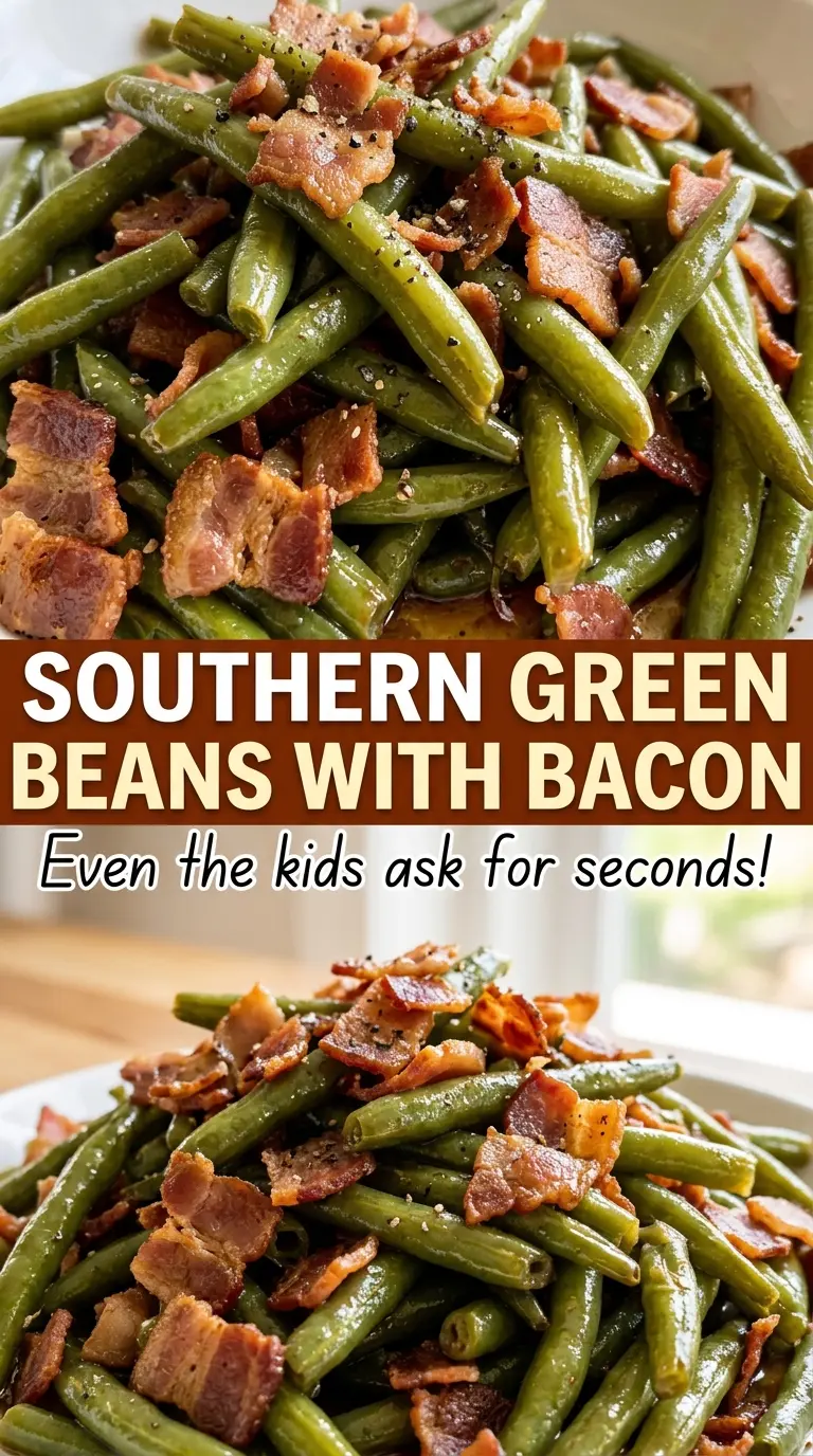 Southern Green Beans with Bacon, tender and smoky