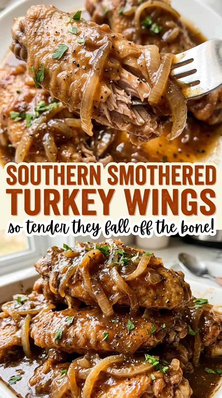 Southern Smothered Turkey Wings with tender browned meat