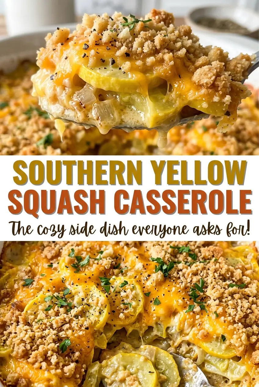Southern Yellow Squash Casserole with golden cracker topping