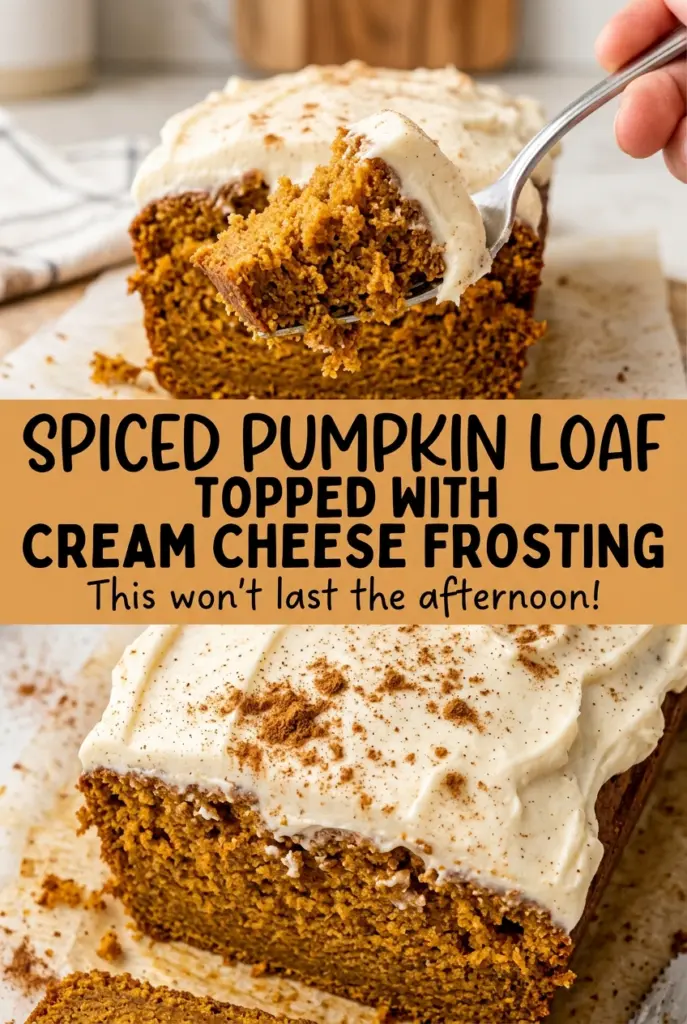 Spiced Pumpkin Loaf Topped with Cream Cheese Frosting