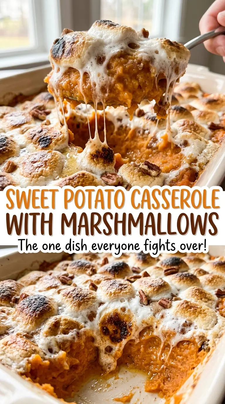 Sweet Potato Casserole with Marshmallows with a golden toasted top